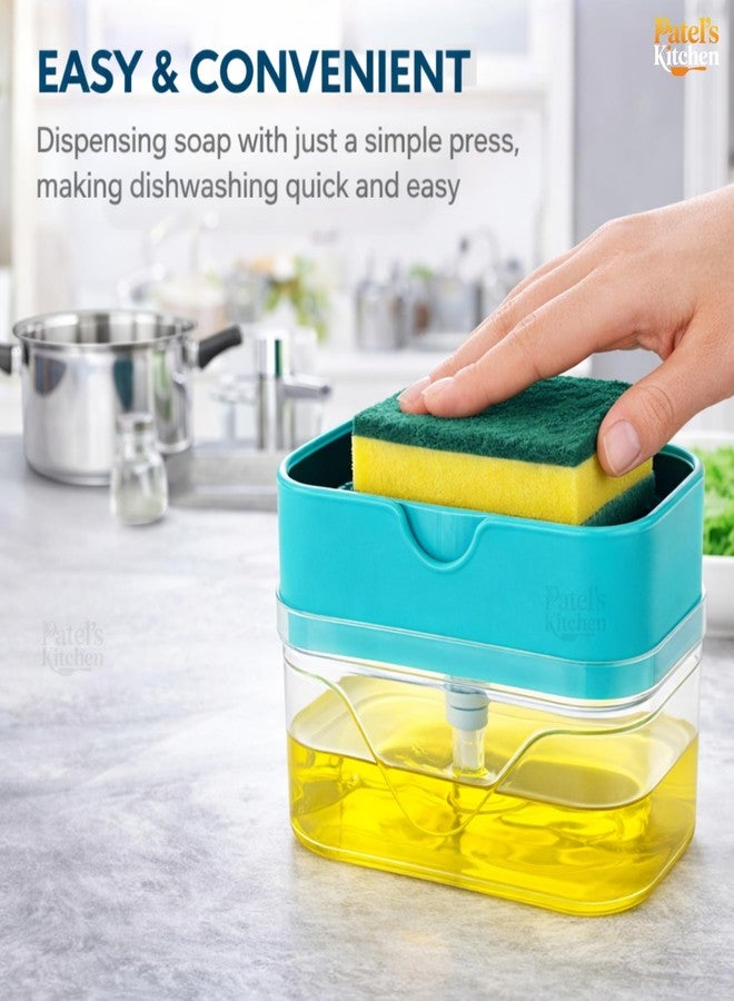 Patel's Kitchen 2 in 1 Soap Dispenser for Kitchen with Sponge Holder 400 Ml,Hollow Design,Durable&Smooth Body Sink Dish Washing Soap Dispenser Set Sponge Holder Kitchen Sink Accessories(Multi Color) - Image 2